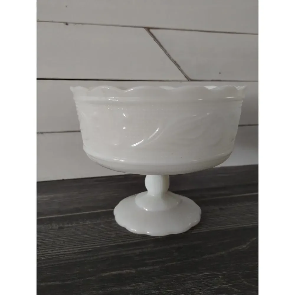 Vintage E.O. Brody Company Milk Glass Pedestal Bowl Mid to Late-20th Century